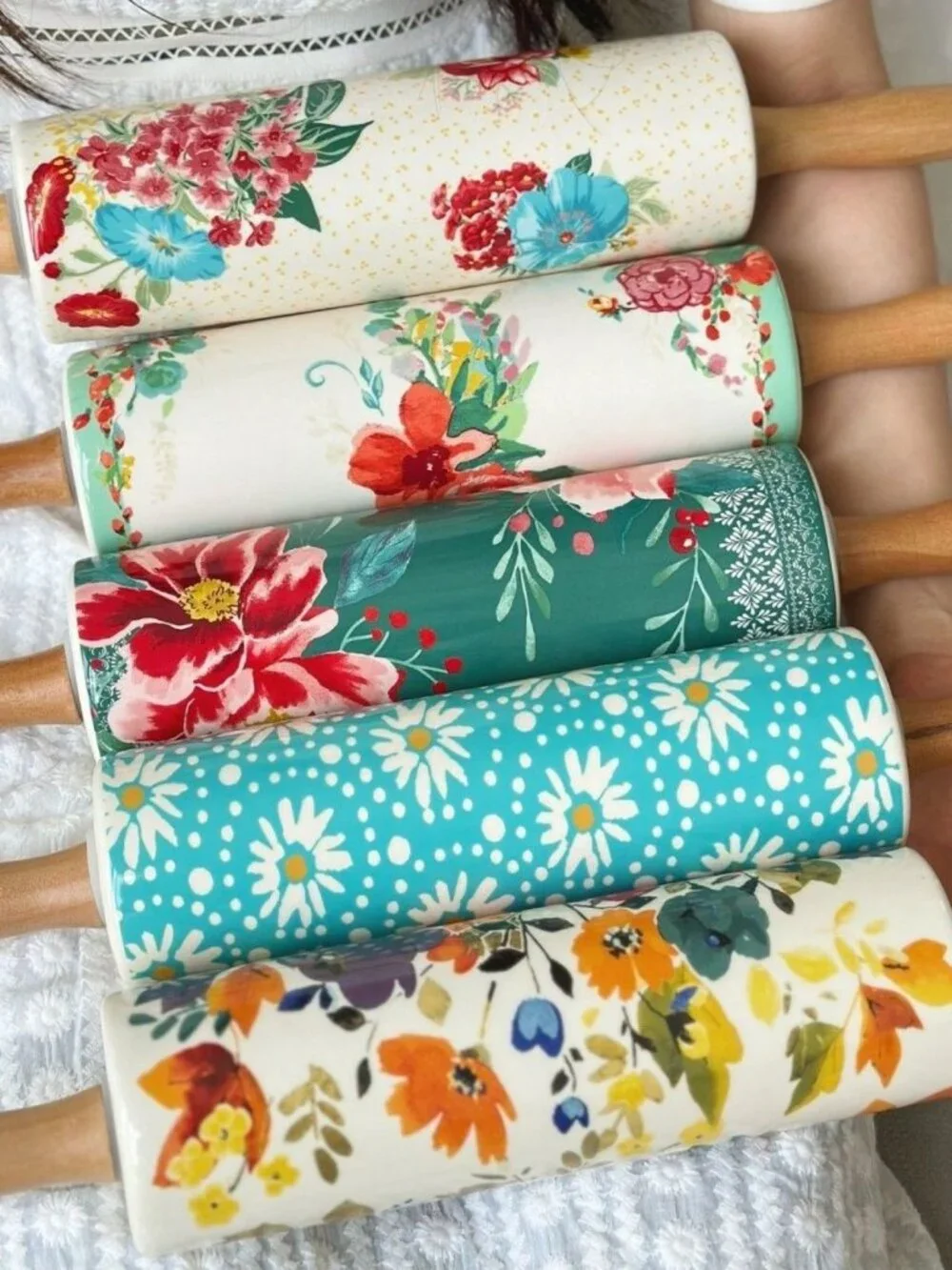 Pioneer Woman Ceramic rolling pin vintage floral pattern